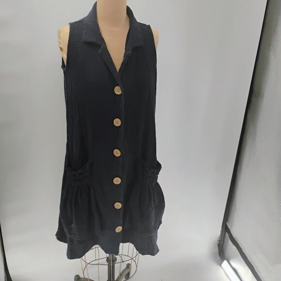 For Cynthia Linen Blend Dress Tunic Button Up Pockets Lagenlook Size Medium - Picture 4 of 12